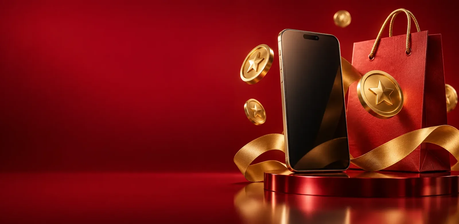 Telefon, alışveriş çantası ve bonus simgeleriyle bakiye konusunu anlatan illüstrasyon