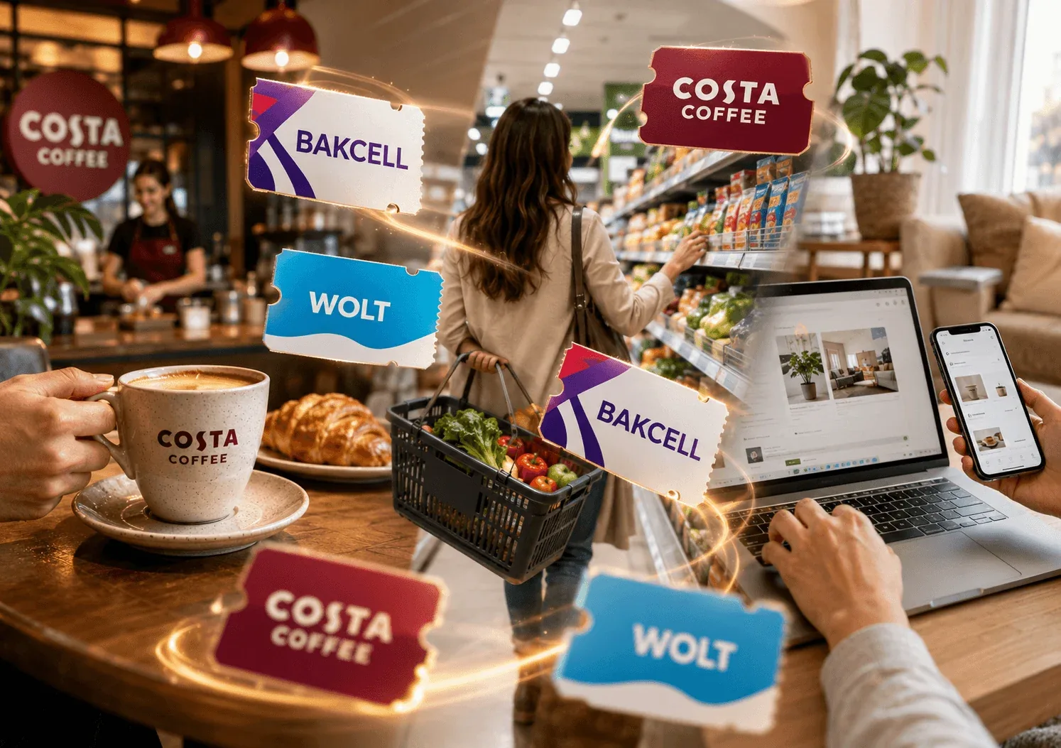 NexBirlik yorumları yazısında kafe ortamı, alışveriş kuponları ve kahve fincanları