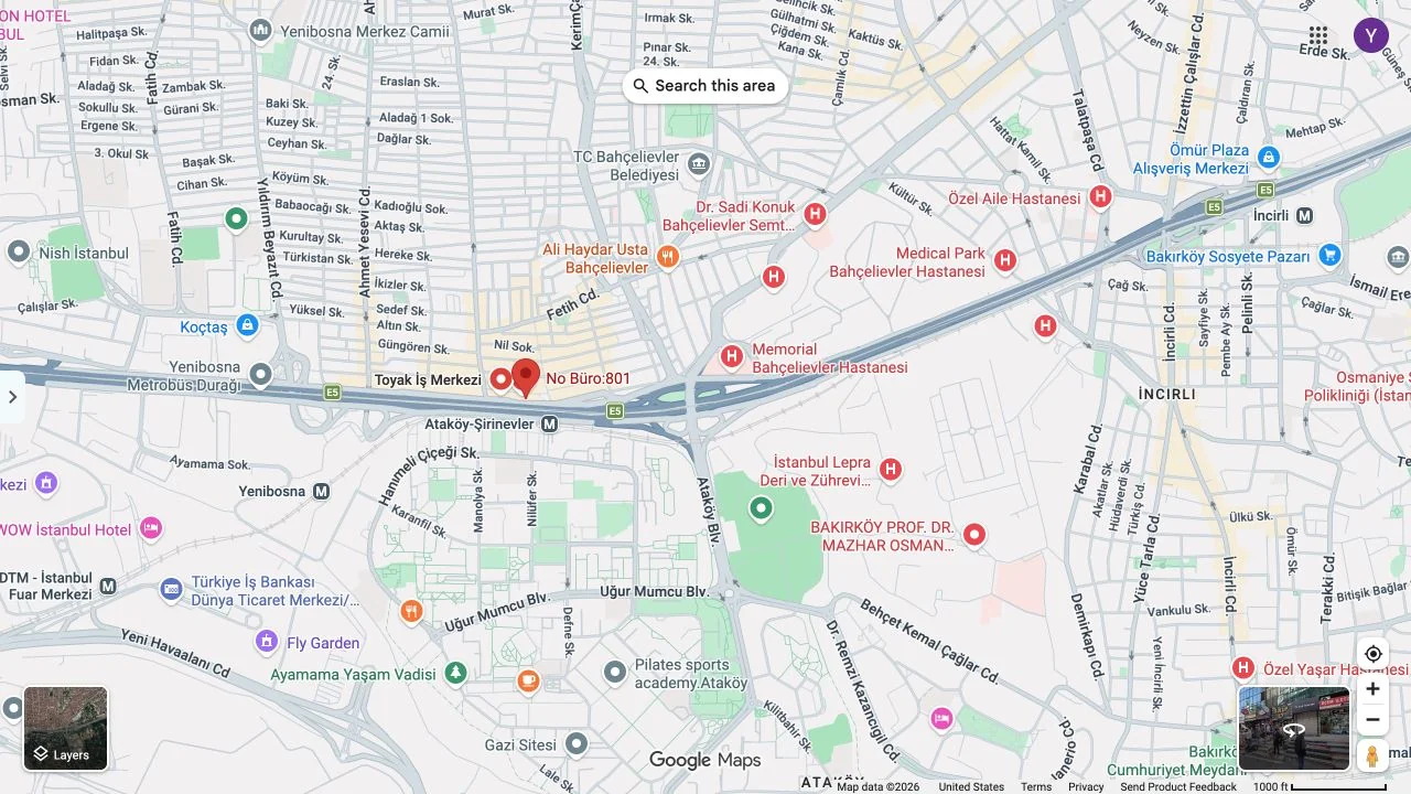 Google Maps preview of Toyak İş Merkezi, Şirinevler, Istanbul