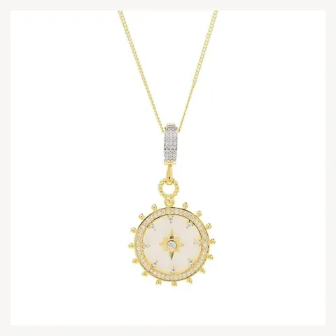 Gold-Coloured 925 Sterling Silver Compass Necklace with Mother-of-Pearl and Star Detail for Women