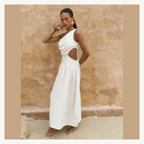 Mai Mharia White Long Linen Dress with Asymmetric Detail