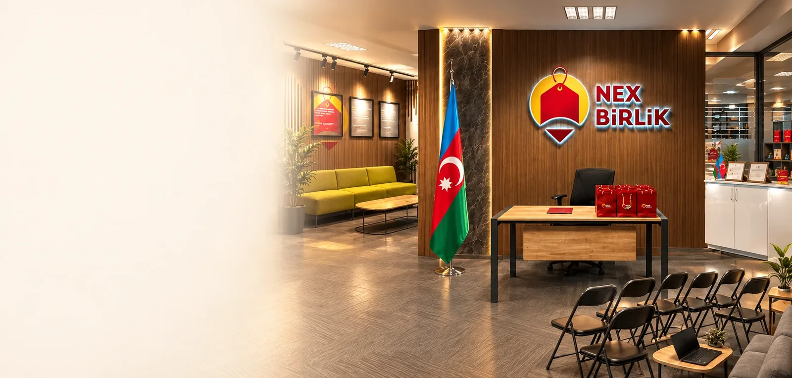 NexBirlik Azerbaijan ofisi, marka duvarı ve etkinlik alanı