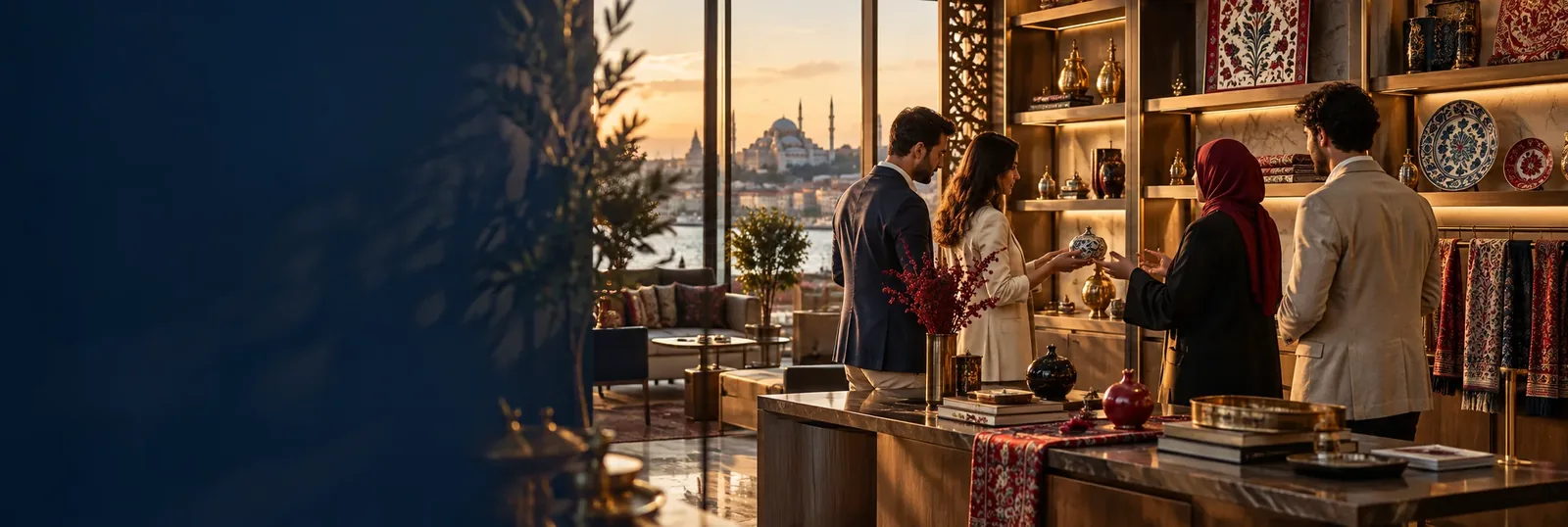 İstanbul esintili topluluk alışveriş sahnesi; temsili görsel