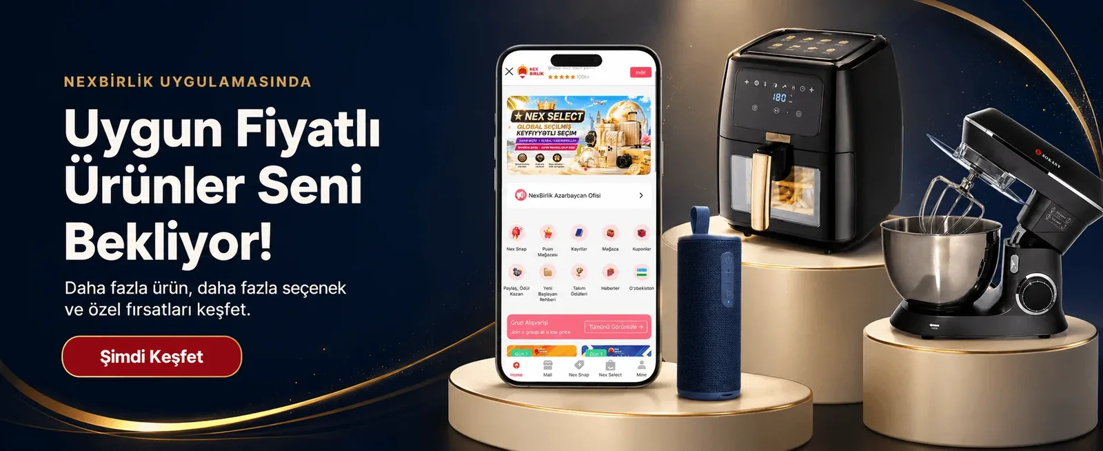 NexBirlik alışveriş uygulaması ve seçilmiş ev ürünleri